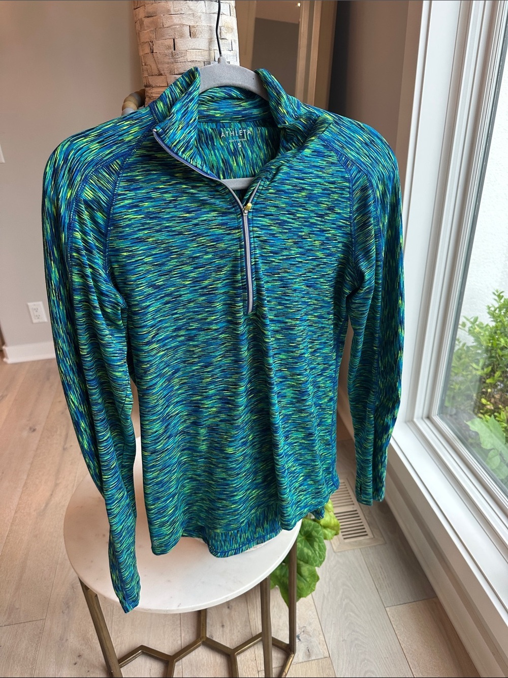 Athleta Teal and Blue Space-Dye Quarter-Zip Pullover